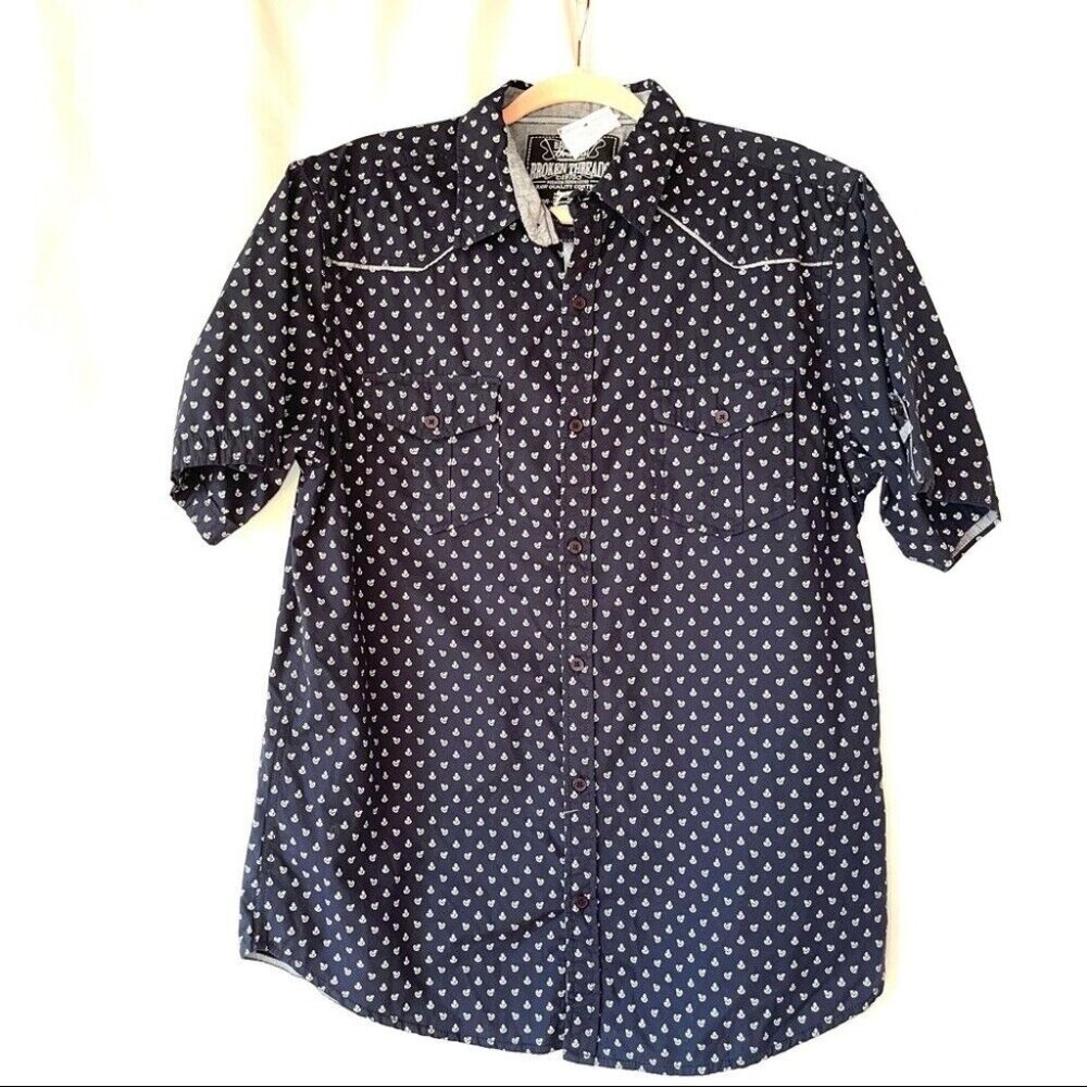 NWT Broken Threads Navy with Anchor Pattern Short Sleeve Button Down Shirt